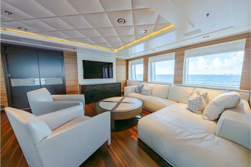 Slide: The Image of Luxurious interior of 2013 Feadship motor yacht with elegant seating and ocean view. - 48