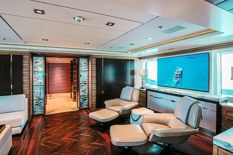 Slide: The Image of Luxurious interior of 2013 Feadship motor yacht with elegant seating and ocean view. - 5