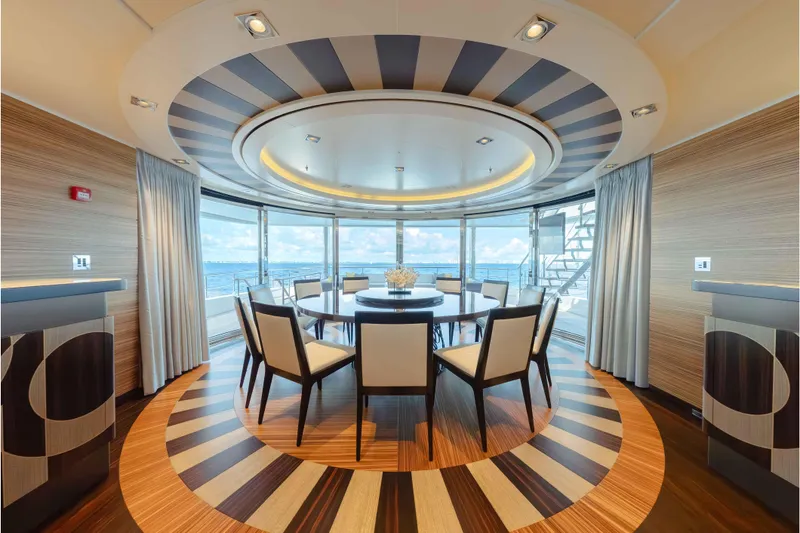 Slide: The Image of Luxurious dining area on 2013 Feadship motor yacht with panoramic ocean views. - 51
