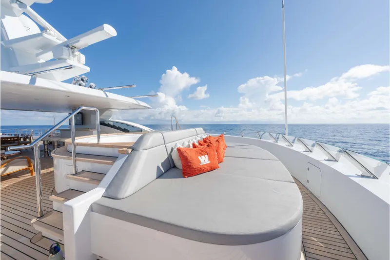 Slide: The Image of Luxurious 2013 Feadship motor yacht deck with sun loungers and ocean view. - 61