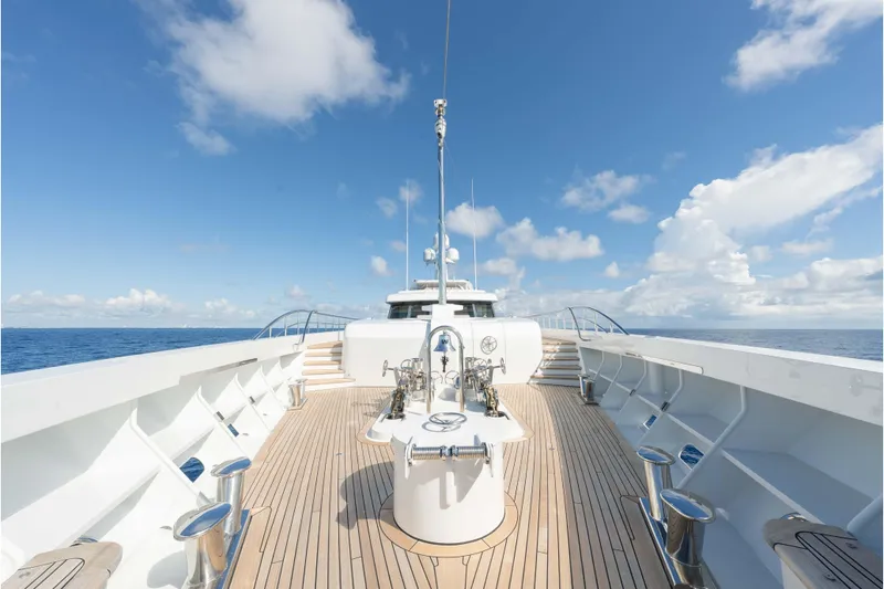 Slide: The Image of Luxurious 2013 Feadship motor yacht deck with ocean view and clear blue sky. - 69