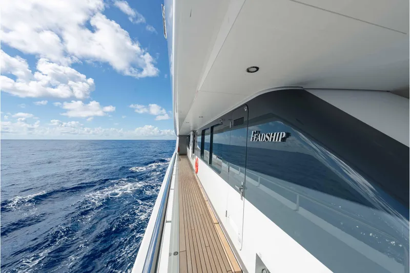 Slide: The Image of Luxurious 2013 Feadship motor yacht cruising on open sea under clear skies. - 70
