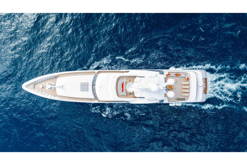 Slide: The Image of Aerial view of 2013 Feadship motor yacht cruising on open sea. - 83