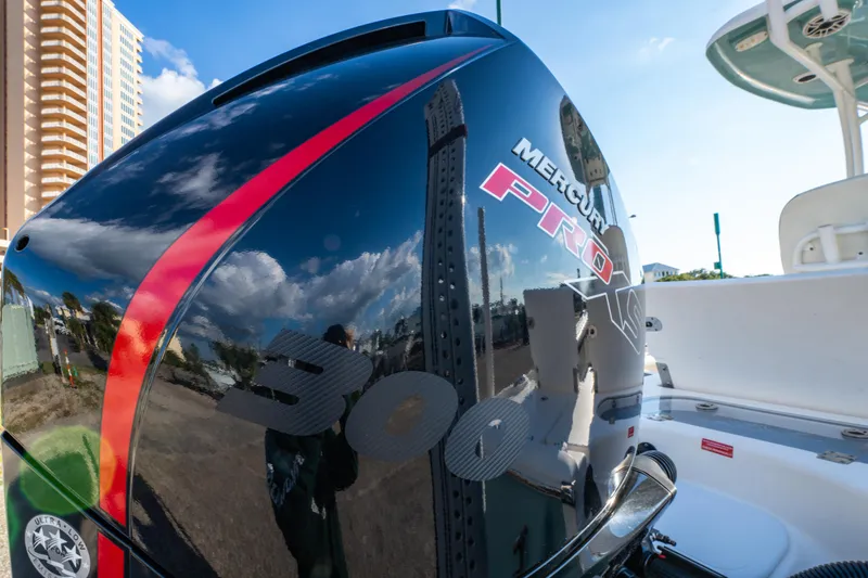 Slide: The Image of Interior view of 2020 Tidewater 2500 Carolina Bay boat, showing storage and equipment area. - 29
