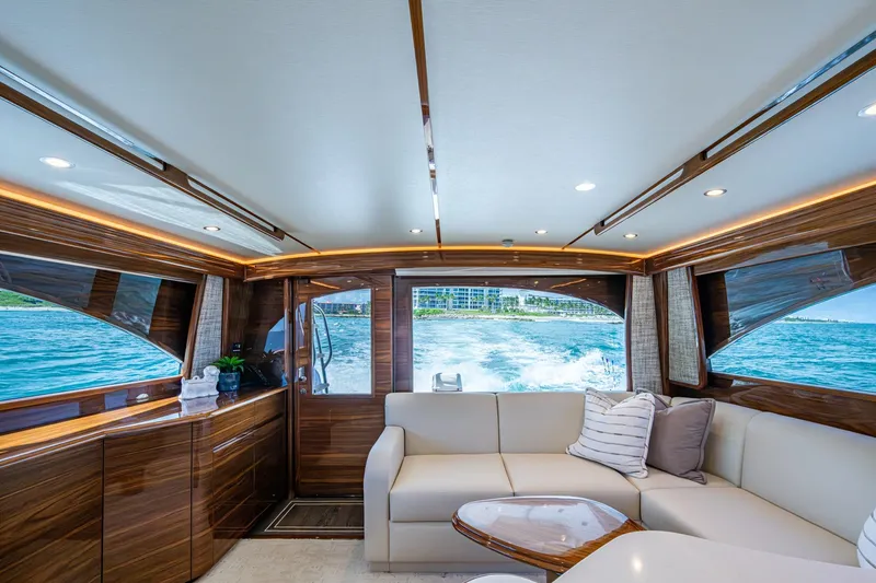 Slide: The Image of Luxurious Viking yacht interior with elegant wood finish and ocean view. - 39