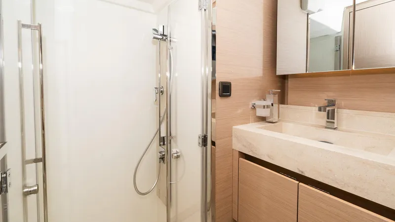 Slide: The Image of Modern bathroom in 2023 Prestige 520S yacht with sleek shower and elegant vanity. - 20