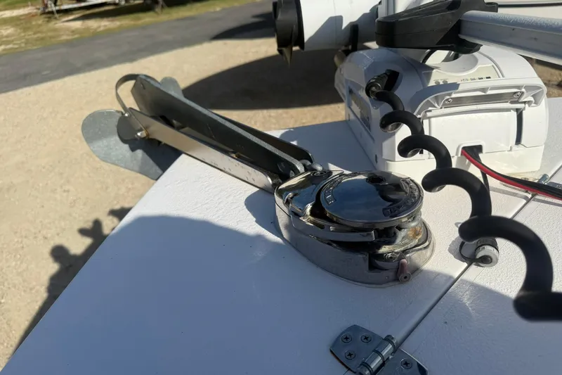 Slide: The Image of Boat anchor system on a 2020 Valentino 28CC, featuring a winch and chain mechanism. - 26