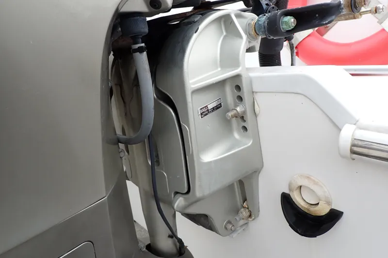 Slide: The Image of 2002 Pro-Line 33 WA boat engine mount detail with visible components. - 119