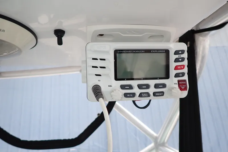 Slide: The Image of Standard Horizon Explorer radio on 2002 Pro-Line 33 WA boat. - 56