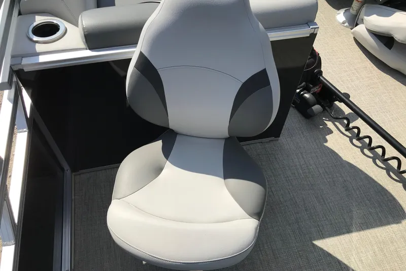 Slide: The Image of 2024 Avalon VENTURE FISH-N-CRUISE boat seat with cup holder, gray upholstery. - 28