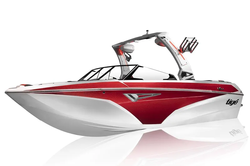Slide: The Image of Manufacturer Provided Image: 2023 Tigé Z1 boat in red and white, side view. - 12