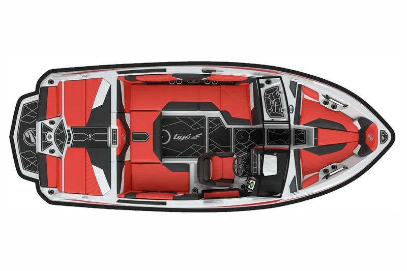 Slide: The Image of Manufacturer Provided Image: 2023 Tigé Z1 boat interior, red and black seating, top view. - 13