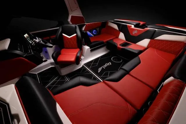 Slide: The Image of Manufacturer Provided Image: 2023 Tigé Z1 boat interior with red and black leather seating and modern design. - 8