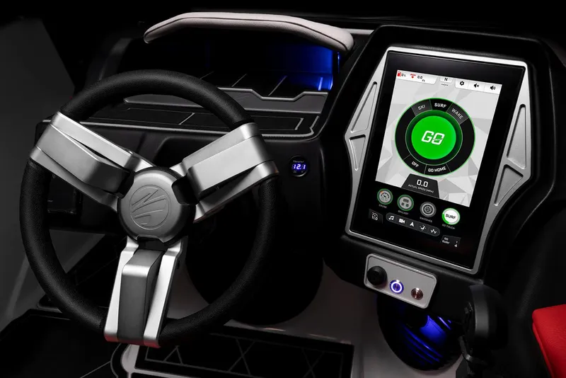 Slide: The Image of Manufacturer Provided Image: 2023 Tigé Z1 boat dashboard with touchscreen display and steering wheel. - 9