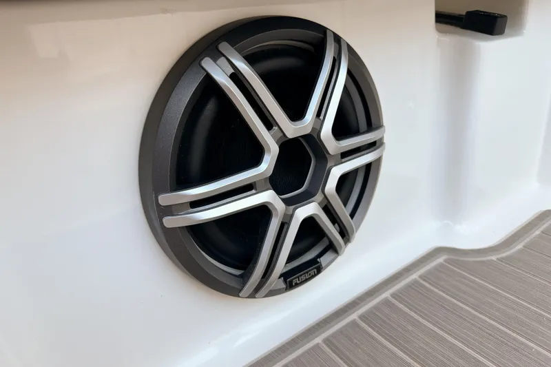Slide: The Image of Speaker on 2026 Sea Ray Sundancer 320 boat, featuring sleek design and modern audio system. - 20