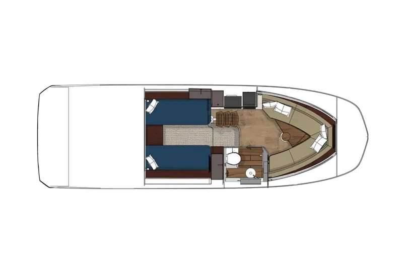 Slide: The Image of Manufacturer Provided Image: 2025 Sea Ray Sundancer 320 cabin layout with sleeping and seating areas. - 60