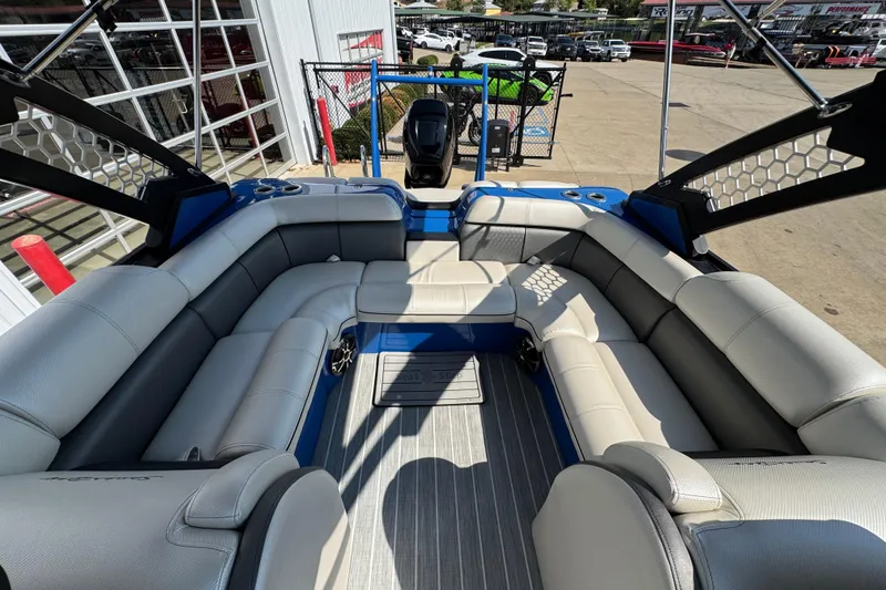 Slide: The Image of Luxurious interior of 2022 South Bay 25 Sport CR9-DC pontoon boat with spacious seating. - 11