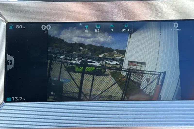 Slide: The Image of Dashboard display of 2022 South Bay 25 Sport CR9-DC with outdoor view. - 17