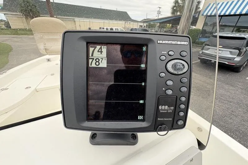 Slide: The Image of Fishfinder display on 2015 NauticStar 1910 NauticBay boat, showing depth and temperature. - 17