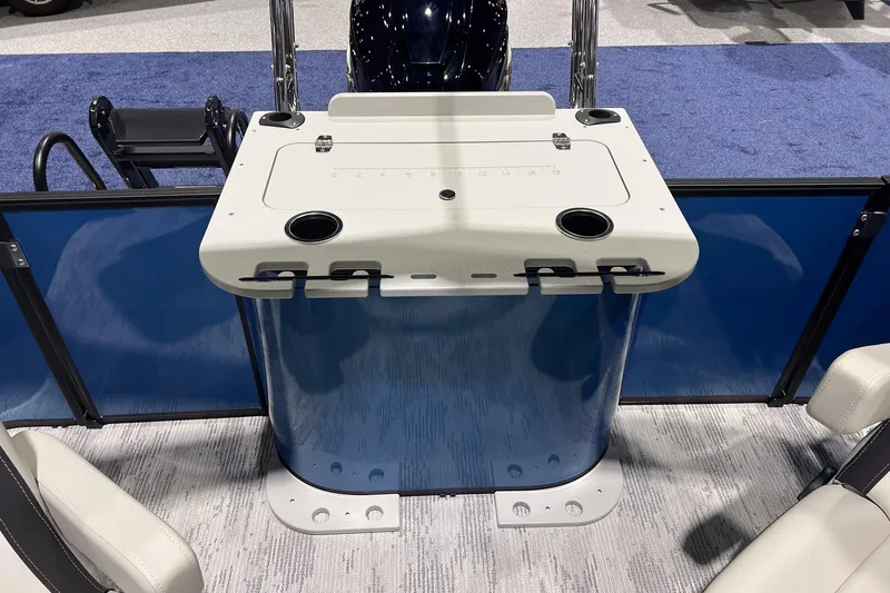 Slide: The Image of 2026 Sylvan Mirage X X3 Party Fish boat console with cup holders and storage. - 20