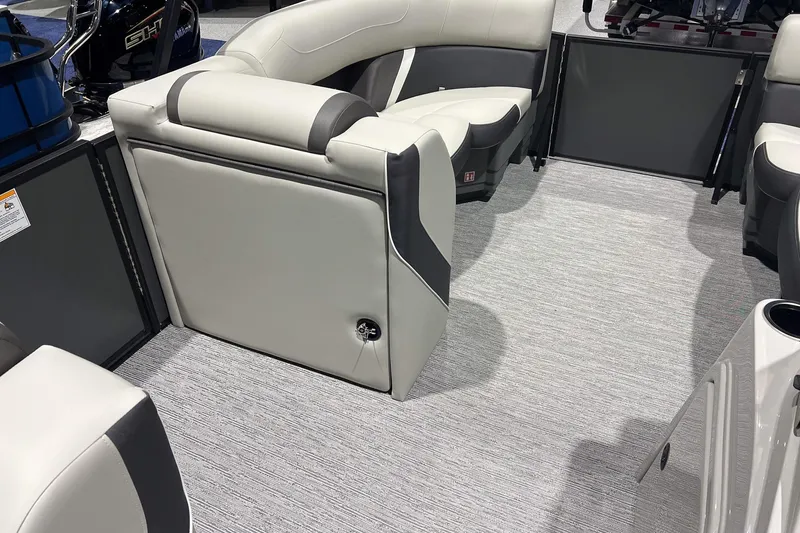 Slide: The Image of Interior of 2025 Sylvan Mirage X X3 CLZ pontoon boat with plush seating. - 15