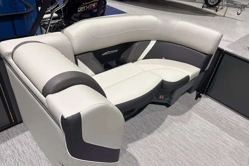 Slide: The Image of 2025 Sylvan Mirage X X3 CLZ boat seating with modern design and comfortable upholstery. - 17