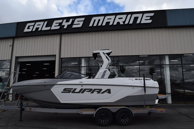 The Image of 2025 Supra SA boat at Galey's Marine dealership, side view. - 0