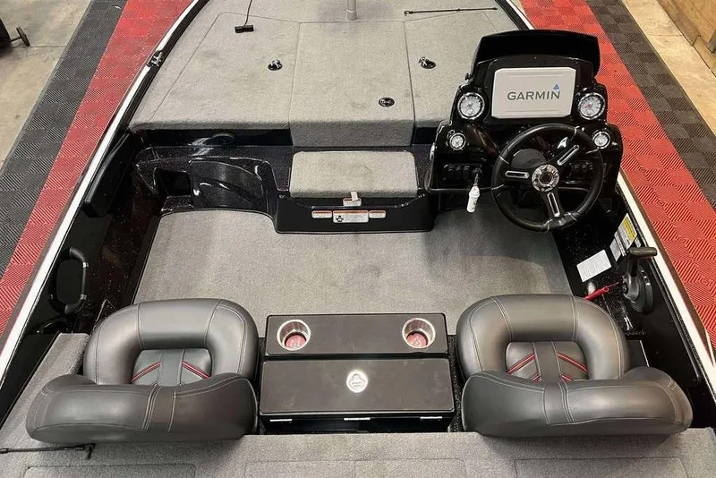 Slide: The Image of Interior of a 2021 Nitro Z17 boat with Garmin navigation system and dual seating. - 1