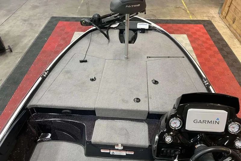Slide: The Image of 2021 Nitro Z17 boat deck with Garmin electronics and trolling motor. - 6