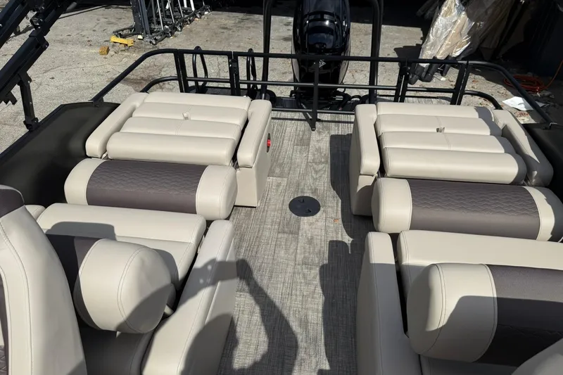 Slide: The Image of 2026 Bentley Pontoons Elite 223 QSB interior with luxurious seating and modern design. - 13