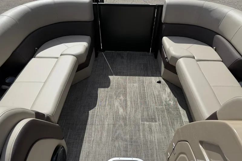 Slide: The Image of Interior of 2026 Bentley Pontoons Elite 223 QSB with luxurious seating and flooring. - 9