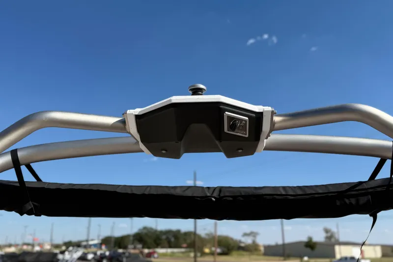 Slide: The Image of 2021 Malibu M240 boat tower against clear blue sky. - 8