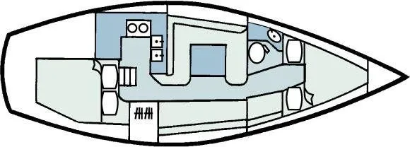 Slide: The Image of Floor plan of a 1985 Catalina 30 sailboat, showing interior layout and amenities. - 45