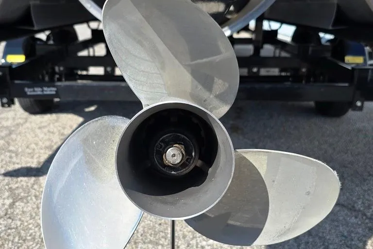 Slide: The Image of Close-up of a 2021 Godfrey Monaco 235 SFL boat propeller on a trailer. - 13