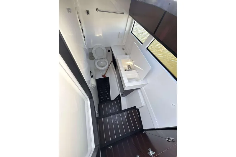 Slide: The Image of Interior of 2020 Monterey 378SS Super Sport boat bathroom with modern fixtures. - 20