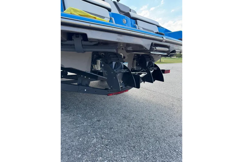 Slide: The Image of Rear view of 2022 Yamaha Boats 255XD, showcasing dual jet propulsion system. - 9