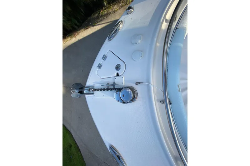 Slide: The Image of 2020 Robalo Center Console boat interior with blue and white seating. - 16