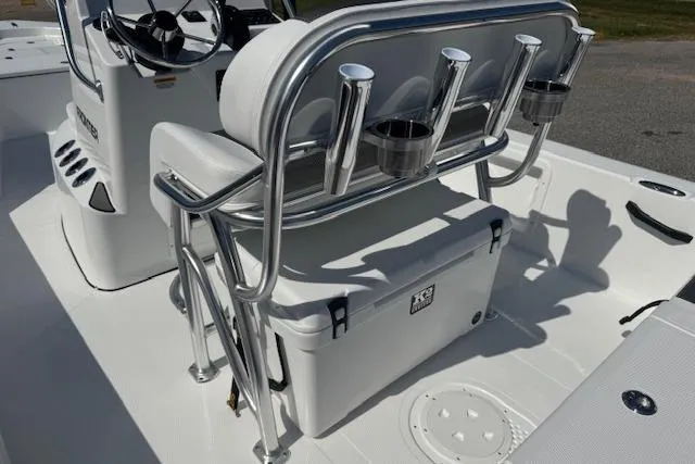 Slide: The Image of Frontier 2104 boat interior, featuring seating and storage, 2026 model. - 15