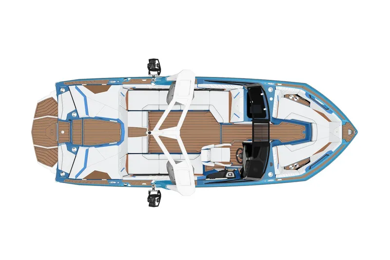 Slide: The Image of Manufacturer Provided Image: 2025 Nautique Super Air Nautique S23, top view, blue and white design, spacious seating. - 28