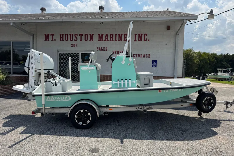 Slide: The Image of 2025 Mowdy 16 Cat boat on trailer at Mt. Houston Marine Inc. - 0