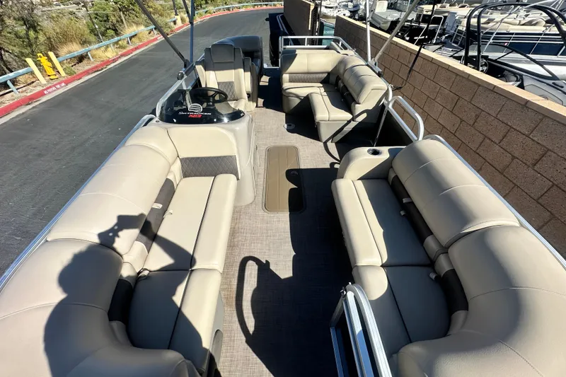 Slide: The Image of 2023 Sun Tracker Party Barge 22 RF XP3 seating area with cup holders. - 13
