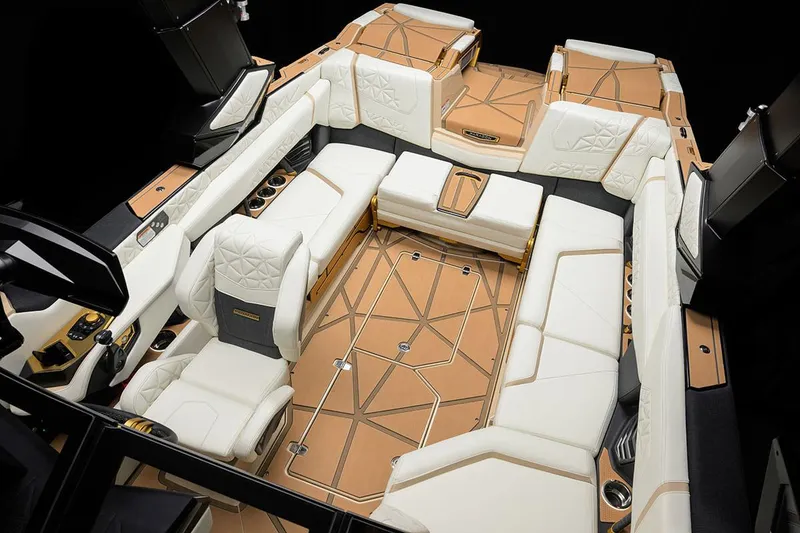 Slide: The Image of Manufacturer Provided Image: Luxurious interior of 2025 Nautique Super Air Nautique G23 Paragon boat with elegant seating. - 25