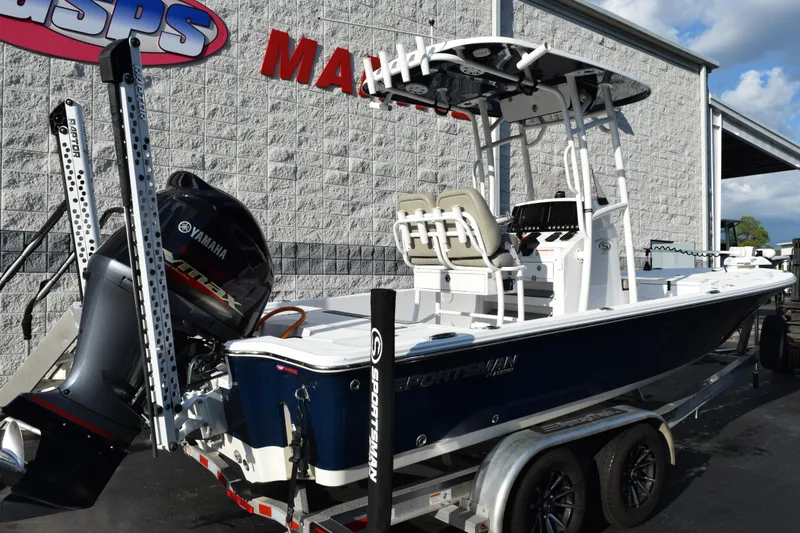 Slide: The Image of 2021 Sportsman Tournament 234 Bay Boat with Yamaha engine on trailer. - 4