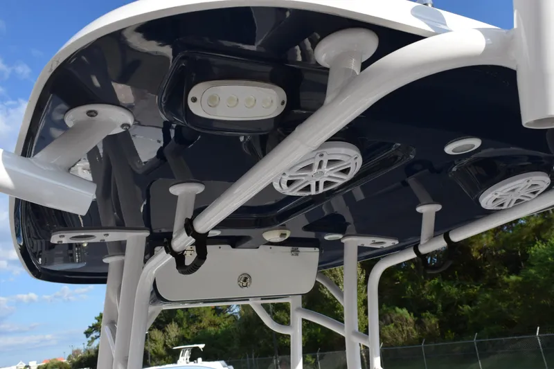 Slide: The Image of 2021 Sportsman Tournament 234 Bay Boat T-top with speakers and lights. - 9