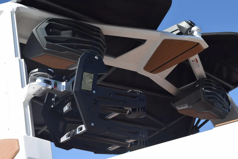 Slide: The Image of 2026 Nautique Super Air Nautique G23 boat speakers and wakeboard rack detail. - 11