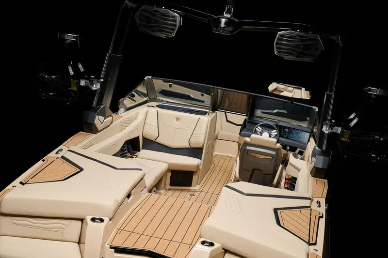 Slide: The Image of Manufacturer Provided Image: 2026 Nautique Super Air Nautique G23 interior with luxurious seating and advanced dashboard. - 17