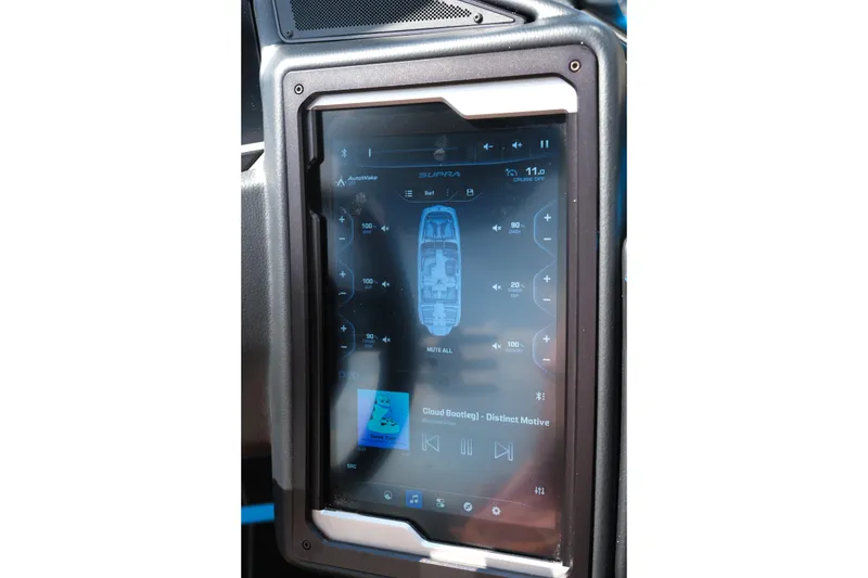 Slide: The Image of Touchscreen display in 2026 Supra SA450 showing audio and boat control interface. - 22