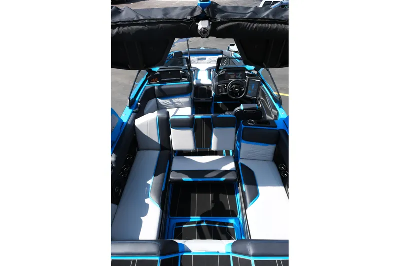 Slide: The Image of 2026 Supra SA450 boat interior with modern seating and sleek design. - 29