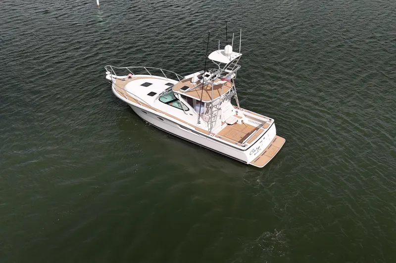 Slide: The Image of 2007 Tiara Yachts 3600 Open boat on calm water, aerial view. - 23