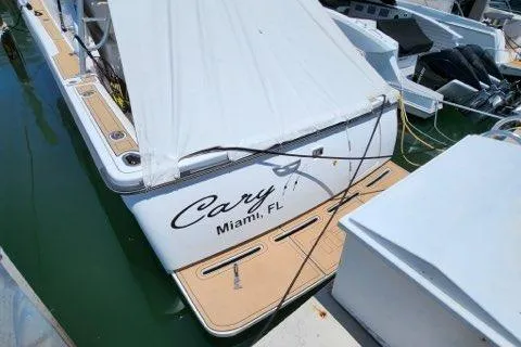 Slide: The Image of 2007 Tiara Yachts 3600 Open docked in Miami, FL, with covered deck. - 49